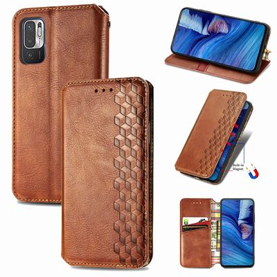 Kompatibel med Xiaomi Redmi Note 10t 5g Flip Case Etui Vintage Wallet Flip Cover med magnetisk lukning Coque - Blå brun