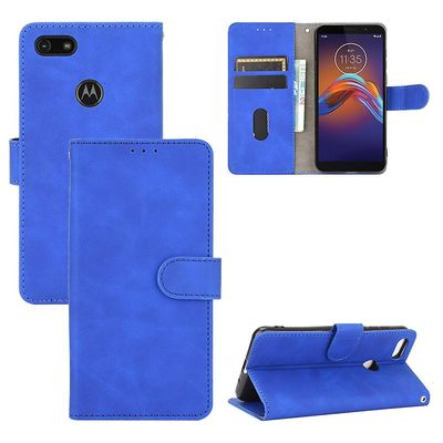 Etui til Motorola Moto E6 Play Cover Premium læder med kortholder Flip Folio magnetisk etui etui coque - sort Blå
