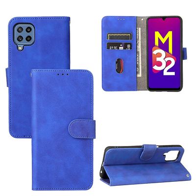 Etui til Samsung Galaxy M32 Cover Premium læder med kortholder Flip Folio magnetisk etui Etui Coque - Sort Blå