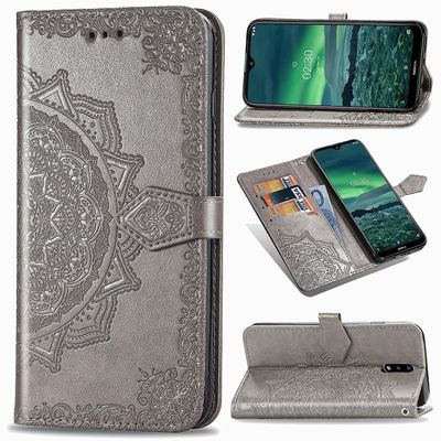 Etui til Nokia 2.3 Cover Læder Tegnebog Cover Prægning Mandala Magnetic Flip Protection Stødsikker - Grå