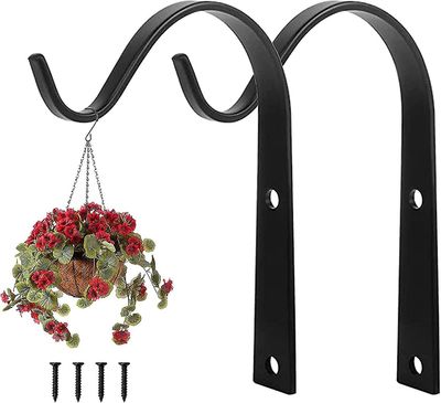 2 stykker vegghengende plantekrok smijern hengende krok veggplanteholder balkong hagemetall med skruer - svart