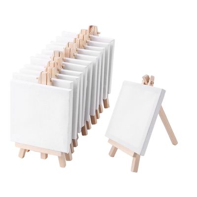 4 x 4 tommer mini lærred og 8 * 16 cm mini træ staffeli sæt 12 pakke træ farve hvid