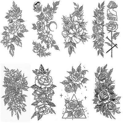 8 3d skisse blomst midlertidig tatovering kunst arm skisse tatovering klistremerker vanntett svart tatovering klistremerke
