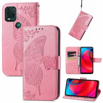 Gangxun Kompatibel med Motorola Moto G Stylus 5g Case Flip Cover Emboss Butterfly Soft Tpu Stødsikker Shell Slim - Pink