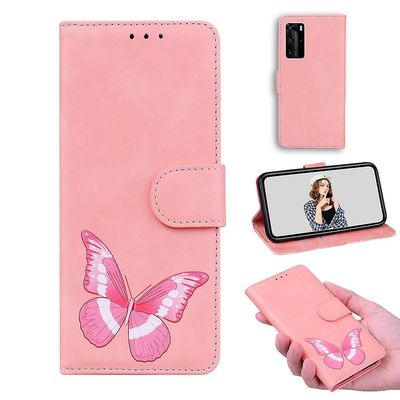 Etui til Huawei P40 Pro Butterfly Cover Premium Læder Magnetisk- Pink