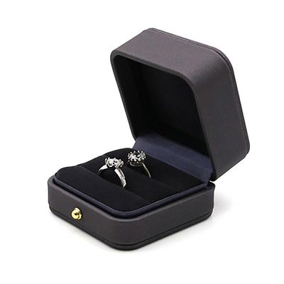 Forlovelsesring Box Green firkantet skinn ring bærer boksen Premium nydelig vintage dobbel spor ring boks for forslag bryllupsgave Grå-doble ringer