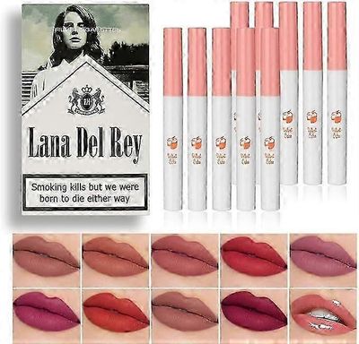 Lana Del Rey huulipuna Savukkeiden kotelosetti 10 väriä Huulisävy Huulilasite Ei-tahmea pitkäkestoinen huulimeikki naisille tytöille 10 TIETOKONETTA