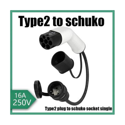 Type 2 til Schuko 16A elektrisk bil Type 2 ladesideplugg til Schuko-kontakten EV-ladeadapter Ladestasjoner for bil Hvitsvart