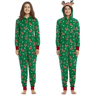 1pc Familie Christmas pyjamas Xmas Print Matchende pyjamas glidelås loungewear hette juleantrekk