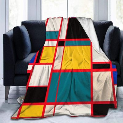 Plys Flannel Tæpper - Mondrian Style Art Throw Fleece Tæppe - Microfiber Quilt til soveværelse sofa dekoration alle årstider 80x60in 200x150cm