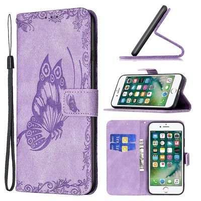 Foxdock Etui til iphone 8 Plus Violet Butterfly Mobile Taske