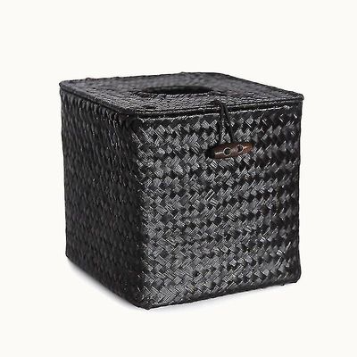 Vintage Håndværk Rattan Tissue Box Seagrass Serviet Holder Roll Paper Vidje Vævet Organizer Home Decor Black