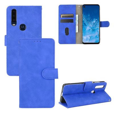 Etui til Motorola Moto P40 Power Cover Premium læder med kortholder Flip Folio magnetisk etui Etui Coque - sort Blå