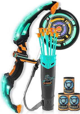 Lasten jousi- ja nuolisetti - LED-valojousiammuntalelusetti imukupin nuolilla, kohde- ja nuolikotelo, sisä- ja ulkolelut lapsille pojat tytöt