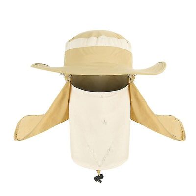 Besser Mænd Kvinder Fishing Bucket Hat Hals Flap Ansigtsmaske Bred Rand cap Khaki