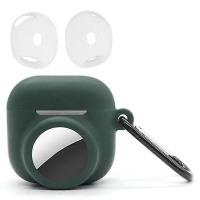Silikonikotelon yhdistelmäsarja yhteensopiva Apple AirPods 4 / AirTag -kuoren kanssa 2 kpl kuulokesuojuksella ja karabiinilla Tummanvihreä