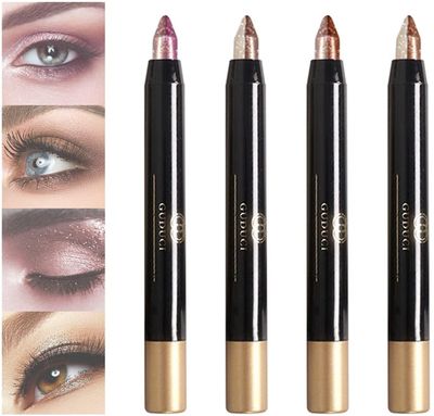 4PCS Glitter øyenskyggepinne, fargerik vanntett langvarig tofarget skimmer gradient øyenskygge eyeliner penn for kvinner