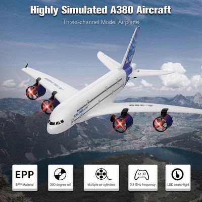 A380 2.4G RC lentokone lentävä lentokone purjelentokone LED-valonheittimellä 3ch aloittelijoille Epp Foam kiinteä Wi Valkoinen 2 batteries