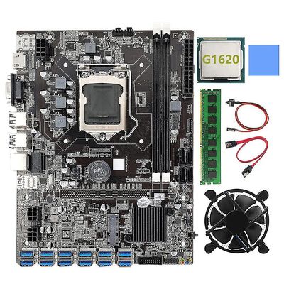 B75 Btc Mboard 12 PCIE til USB A1155 DDR3 4GB 133Hz Ram + G1620 CPU + SATA-kabel B75 Eth