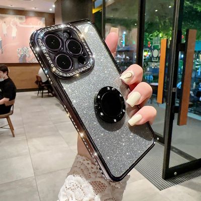 Fongwan Glitterplating Case For Iphone 15-deksel, Bling Sparkle Protective Cover Slim Tpu Bumper Støtsikkert telefondeksel med ringholder svart