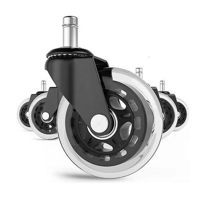 Linkrunning 3 tommer sort gennemsigtig PU-indsatsstang circlip type polyurethanhjul kontorstol boss stol universalhjul (5 stk.)