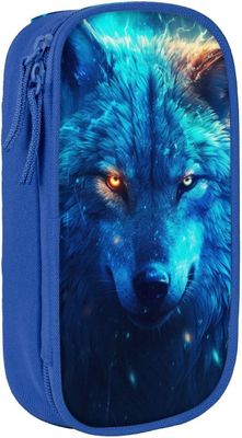 Kerota FS260 Fantasy Wolf Blue Nebula Galaxy vetoketjullinen penaali Suurikapasiteettinen paperitavaralaukku, joka sopii koulutoimiston pojille ja ...