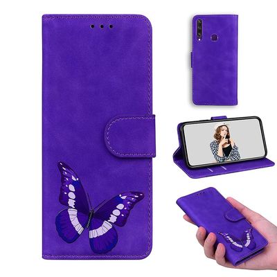 Etui til Huawei Y6p Butterfly Cover Premium Læder Magnetisk- Pink Lilla