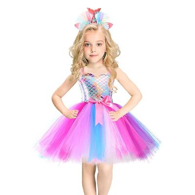 Carnival Karneval Havfrue Prinsesse Kjole Cosplay Party Costume Girl's Dress Sæt 3-4Years