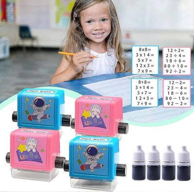 4kpl matematiikkarullaleimoja, uudelleenkäytettävä rullan digitaalinen opetusleima yhteen-, vähennys-, kerto- ja jakolaskua varten