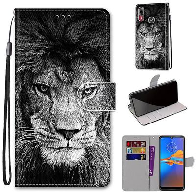 Foxdock Sag til Motorola Moto E6 plus kreativt mønster Tui magnetisk kortholder tegnebog - Lion