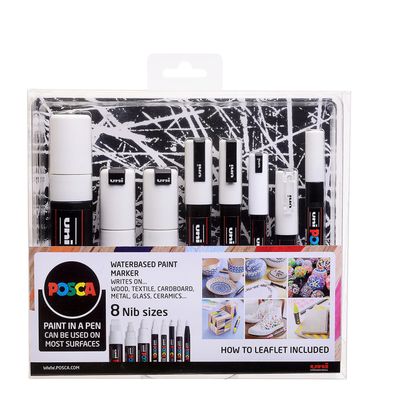 Uni POSCA maalitussi valkoinen lajitelma 8 kpl setti Assorted