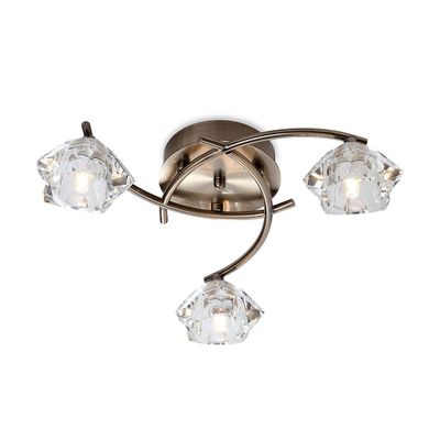 Firstlight Lighting Clara 3 Light Flush Multi Arm Loft Light Antik messing, klart glas, G9