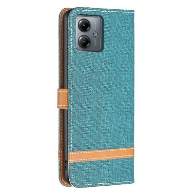 Denim tekstuuri nahkakotelo Motorola Moto G14 4g: lle Vihreä