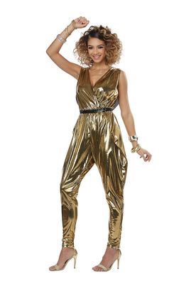 California Costumes Kvinner 70-tallet Glitter og Glamour Gold Jumpsuit Fancy Dress Kostyme Gull Medium