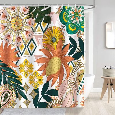 Linkrunning Bruseforhæng Blomster Blade 180 x 180 cm Badeforhæng Polyester Stof Meldug Bevis Vandtæt vaskbart Badeværelse Curtain med 12 kroge til ...