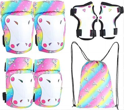 Lasten säädettävä polvi- ja kyynärpääsuojavarustesetti 6 In 1 rannesuojat pyörän rullaluisteluskootterille 3-8-vuotiaat, s