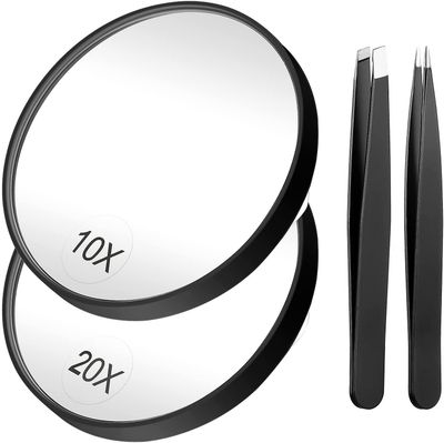 Eveltek 10x og 20x forstørrelses makeup spejl og pincet kit, 3.5 tommer spejl Sort