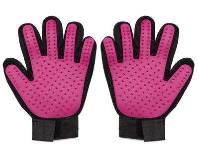 Coosilo Hund Grooming Handske Mitt Pet Hund Cat Massage Groom Stripning Hår Remover Brush rød