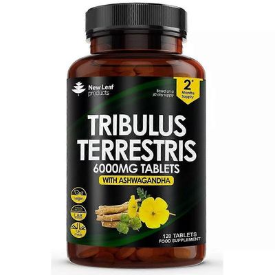 New Leaf Products Uudet lehtituotteet Tribulus Terrestris 6000mg + Ashwagandha 120 vegaaniset välilehdet