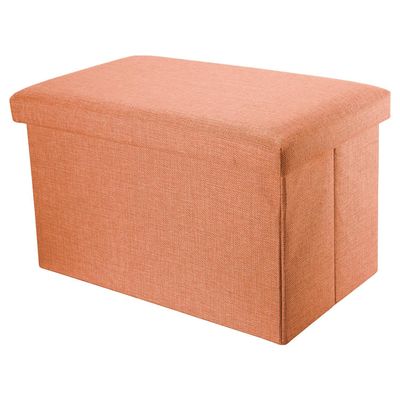 Intirilife Sammenleggbart benkesete 78x38x38 cm - setekube med oppbevaringsplass og lokk laget av stoff i linutseende Oransje