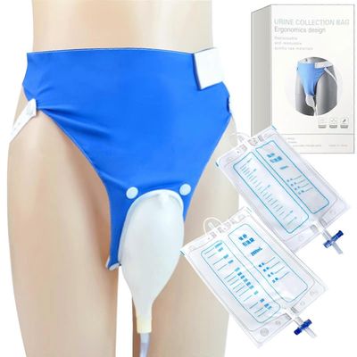 Käyttökelpoinen virtsanerityspussi miehille joustavalla virtsakatetrilla, uudelleenkäytettävät 2000 ml:n ja 1000 ml:n virtsankeräyspussit, sininen