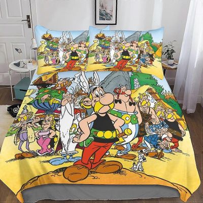 Kerota Asterix vuodevaatteet setti 3D Anime pussilakana Aikuiset Miehet Teini Lapset Pojat Mikrokuitu vetoketjusulkimella 3 kpl Tyynyliinat Vuodeva...