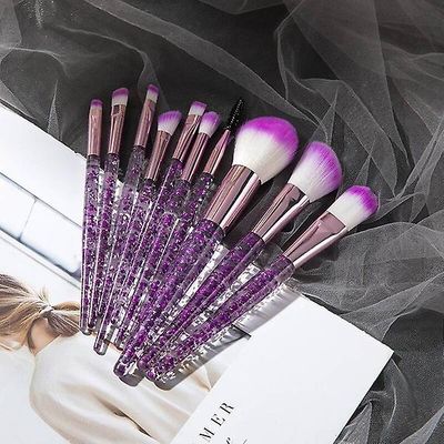 Makeup Brush Diamond Crystal Brush Sæt Akryl Håndtag 10pcs Lilla