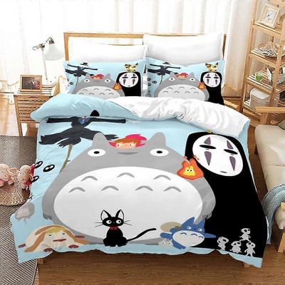 a327 Lakanat Cartoon Totoro Anime Peitto Peittopussilakanasetti Lasten vuodevaatteet Doona Cover3-osainen vuodevaatteet (1 pussilakana + 2 tyynyä) ...