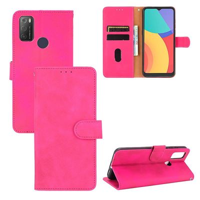 Etui til Alcatel 1s 2021 Cover Premium Læder med kortholder Flip Folio Magnetisk Etui Coque - Sort Pink