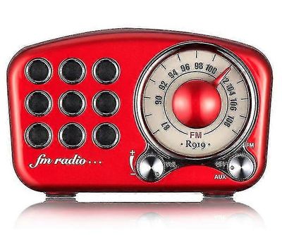 Retro Bluetooth-kaiutin, Fm-radio vanhalla klassisella tyylillä, bassotehostus, Bluetooth 4.6 -yhteys, punainen