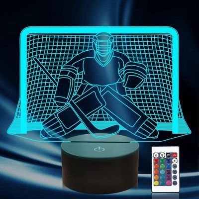 Jääkiekko Yövalo, Jääkiekkomaalivahti 3D-lamppu 16 Värinvaihto kaukosäätimellä ja ajastimella, Miesten jääkiekkosisustus