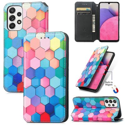 Uusi kotelo, joka on yhteensopiva Samsung Galaxy A33 5G Cover magneettinen nahka värikäs lompakkokotelo Coque Blocking Card Slot Line - värikäs