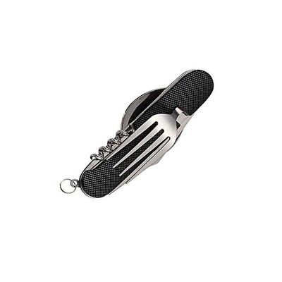 Multifunktionel foldbar rustfrit stål udendørs camping picnic bestik kniv gaffel ske, 1stk, sort