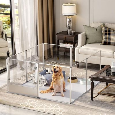 Ekstra stor hund lekegrind akryl klar innhegning kjæledyr kanin hund gjerde bur Klart 132x132x80.5CM